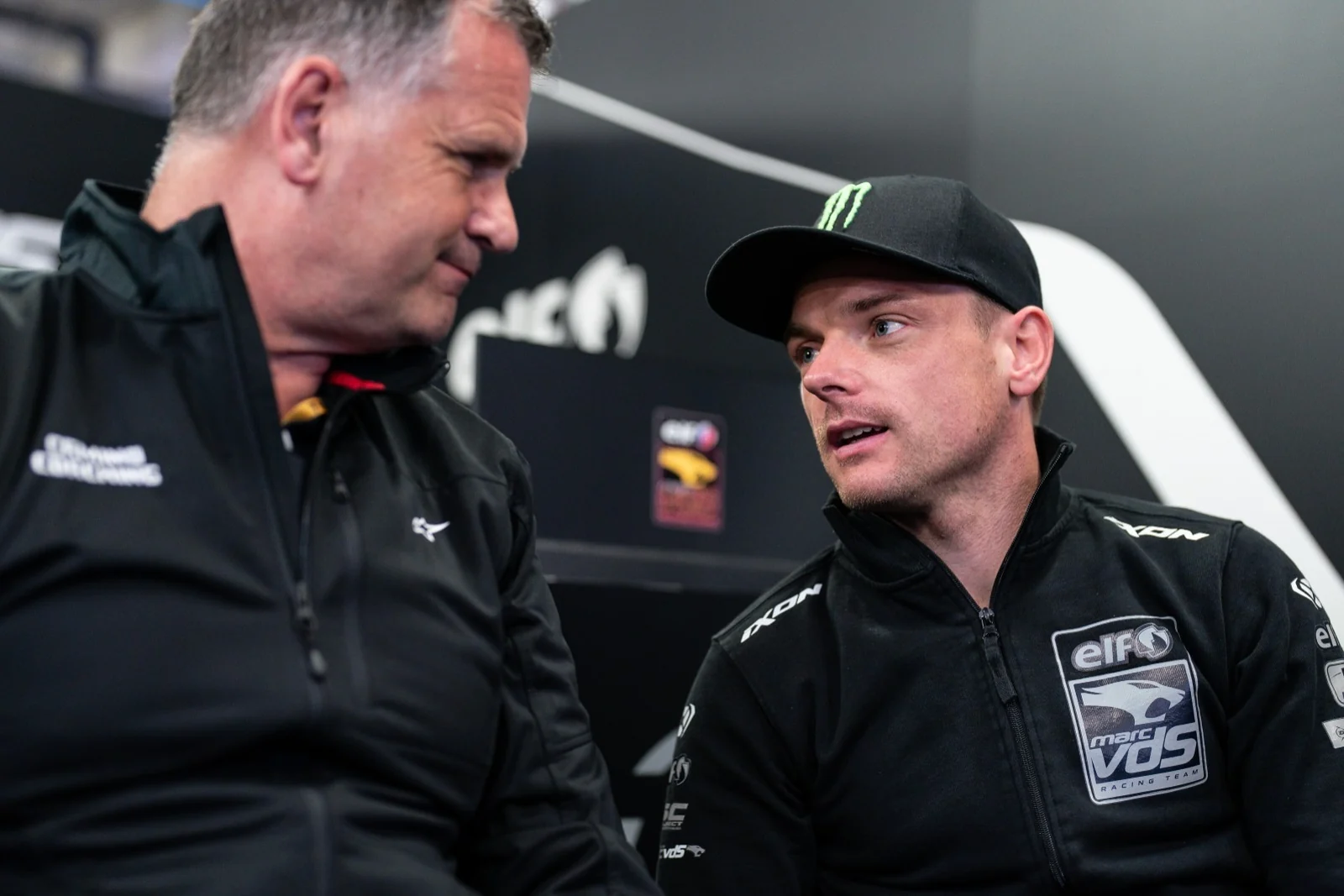 Craig Muirhead with Sam Lowes in the Marc VDS garage